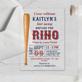 last swing before the ring! baseball bridal shower acrylic invitations