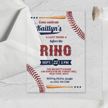 last swing before the ring! baseball bridal shower acrylic invitations
