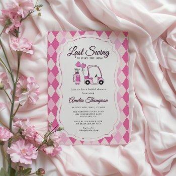 last swing pink argyle golf bridal shower invitation