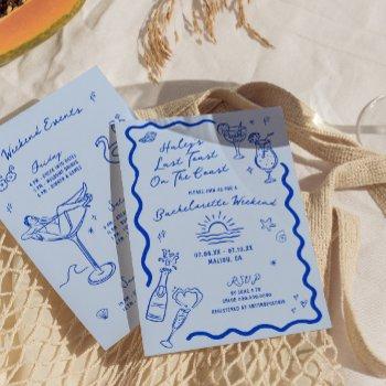 last toast on the coast blue bachelorette weekend invitation