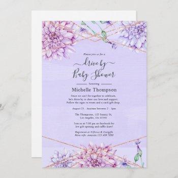 lavender and gold geometric drive by shower invitation