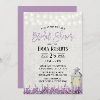 lavender floral white lantern bridal shower invitation