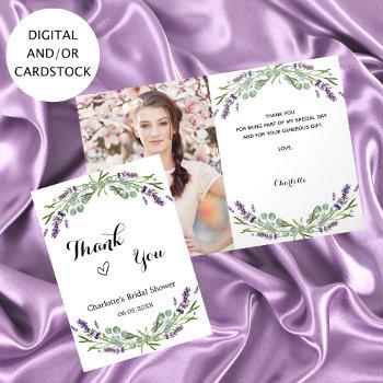 Lavender Florals Photo Bridal Shower Thank You Card Front View