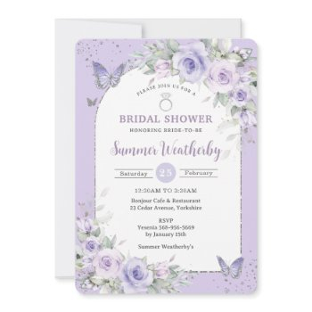 lavender purple floral butterflies bridal shower invitation