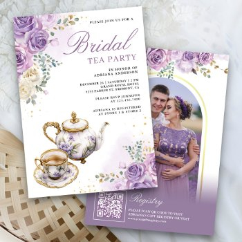 lavender purple floral tea party bridal shower invitation