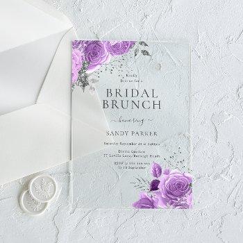 lavender purple & silver bridal shower brunch acrylic invitations