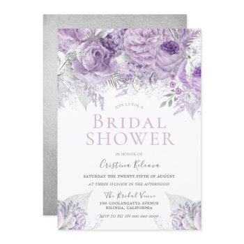 lavender purple silver floral bridal shower invitation