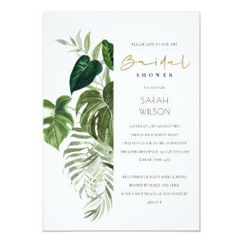 Leafy Tropical Foliage Palm Bridal Shower Invite Front View