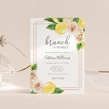 lemon and greenery brunch and bubbly bridal shower invitation