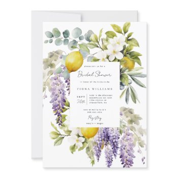 lemon and purple bridal shower invitation