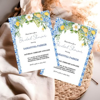 lemon blue mediterranean italian bridal shower invitation