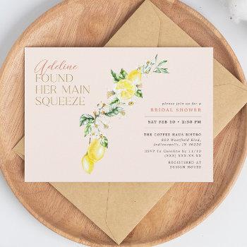 lemon citrus main squeeze blush bridal shower invitation