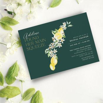 lemon citrus main squeeze green bridal shower invitation