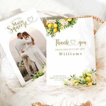 lemon elegant modern summer photo bridal shower  thank you card