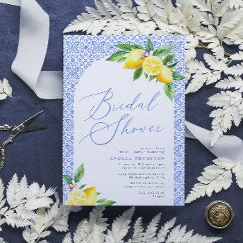 lemon positano italian blue tile bridal shower invitation