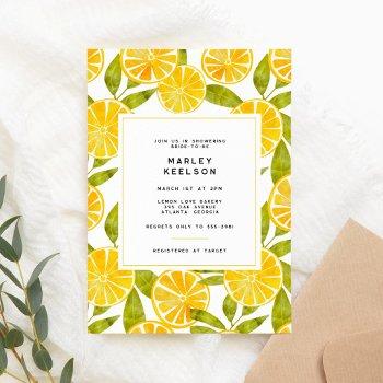 lemon yellow stripe citrus leaf bridal shower invitation