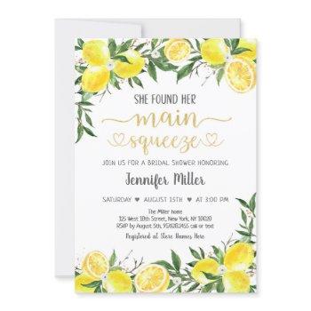 lemonade greenery gold main squeeze bridal shower invitation