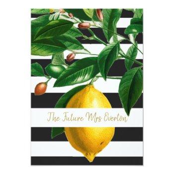 Lemons Black White Stripe Modern Chic Invitation Front View