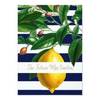 Lemons Navy Stripe Modern Chic Invitation Front View