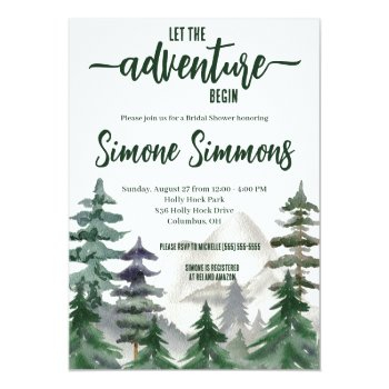 Let The Adventure Begin!  Woodland Bridal Shower  Invitation Front View