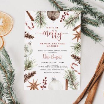 let's be merry rustic christmas bridal shower invitation