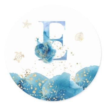 *~*  letter e- sea ocean beach envelope  sticker
