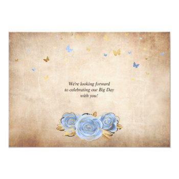 Light Baby Blue And Gold Rose Elegant Save The Date Front View