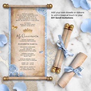 light baby blue gold quince diy scroll invitations