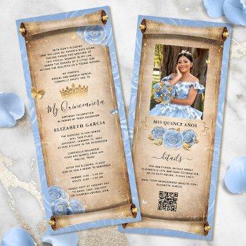 light baby blue gold quince scroll invitation card