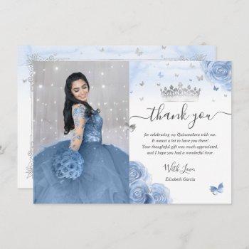 light baby blue silver quinceañera photo birthday thank you card