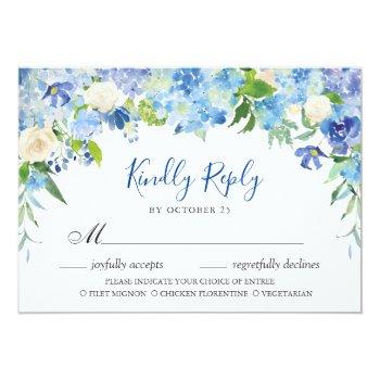 Light Blue Hydrangea  Rsvp Card With Meal Choice Front View