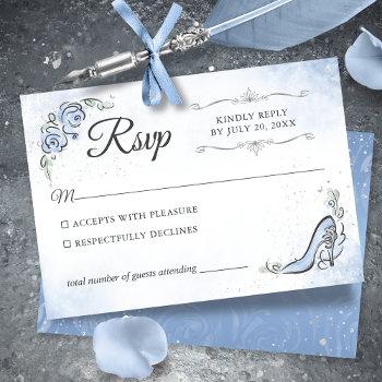 light blue silver princess shoe elegant wedding rsvp card