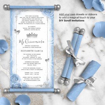 Light Blue Silver Quince Diy Scroll Invitations Front View