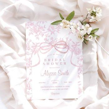 light pink bow and toile bridal shower invitation