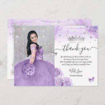 light purple and silver quinceañera photo birthday thank you card