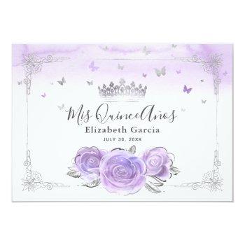 Light Purple And Silver Quinceañera Photo Birthday Thank You Card Front View