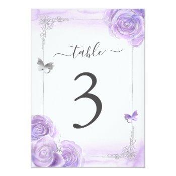 Light Purple And Silver Wedding Table Number Cards Front View