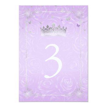 Light Purple And Silver Wedding Table Number Cards Front View