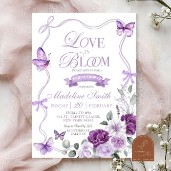 lilac purple floral love in bloom bridal shower invitation