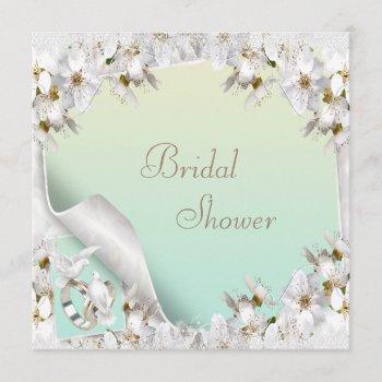 lilies, doves & wedding bands mint bridal shower invitation
