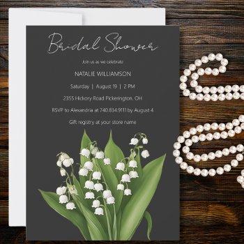 lily of the valley on black bridal shower invitation