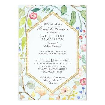 Lingerie Bridal Shower Blue Watercolor Floral Invitation Front View