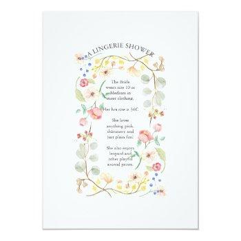 Lingerie Bridal Shower Blue Watercolor Floral Invitation Front View