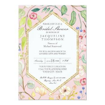 Lingerie Bridal Shower Blush Watercolor Floral Art Invitation Front View
