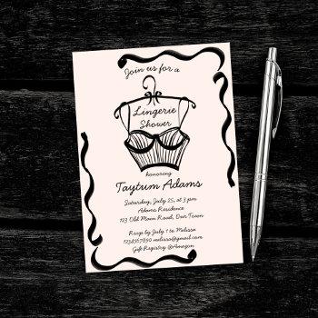 lingerie bridal shower wavy border sketch invitation