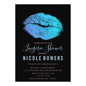 Lingerie Shower Blue Lips Invitation Front View