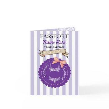 lingerie shower passport purple plane invite