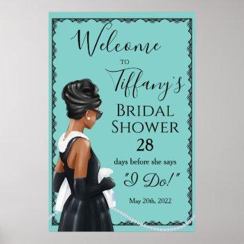 little black dress blue bridal shower welcome poster