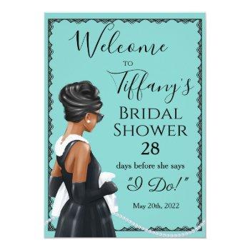 Little Black Dress Blue Bridal Shower Welcome Poster Front View