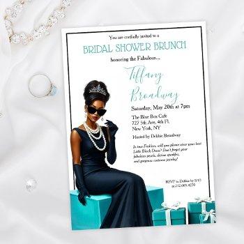 little black dress blue glam bridal shower invitation